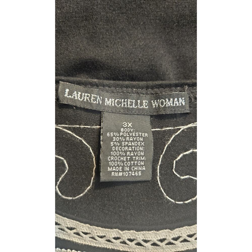 Lauren Michelle Womens 3X Top Blouse Asymmetrical Hem Black White 3/4 Sleeves - Picture 6 of 7